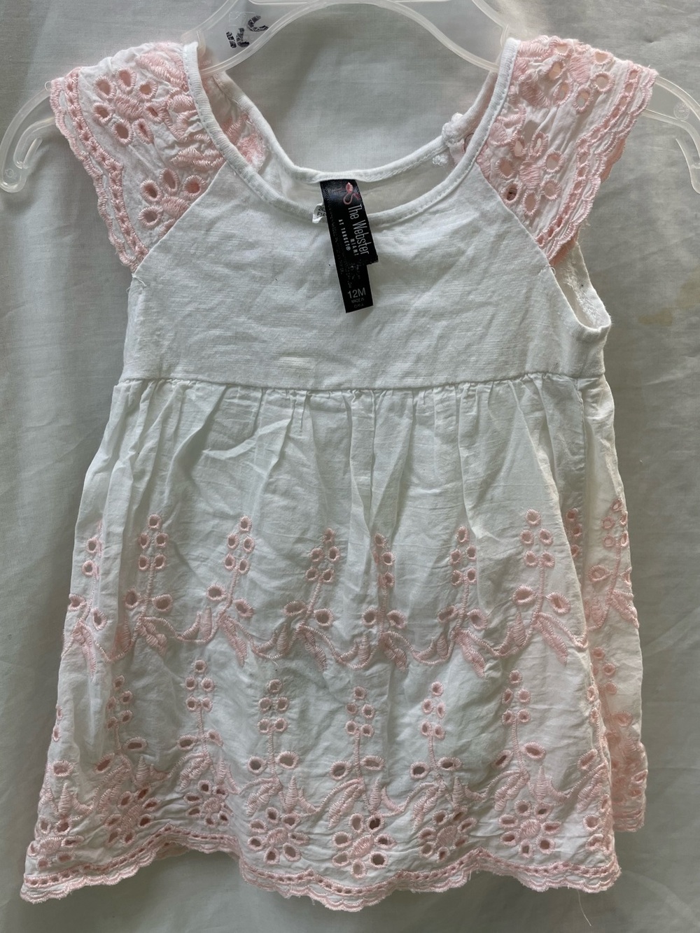 The Webster White & Light Pink Eyelet Cotton Dress - 12M